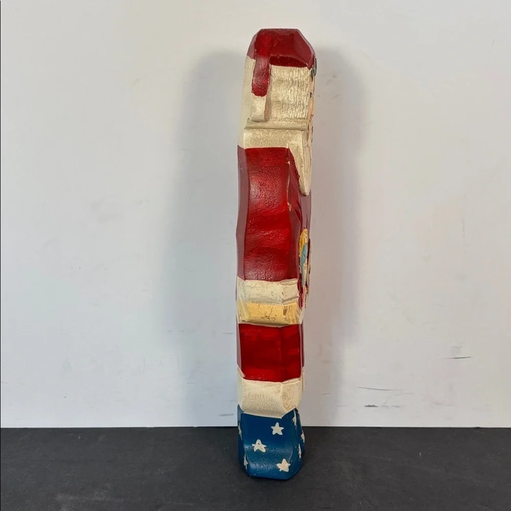 Hand Carved Patriotic Santa Folk Art Wooden Christmas Figure 9 in